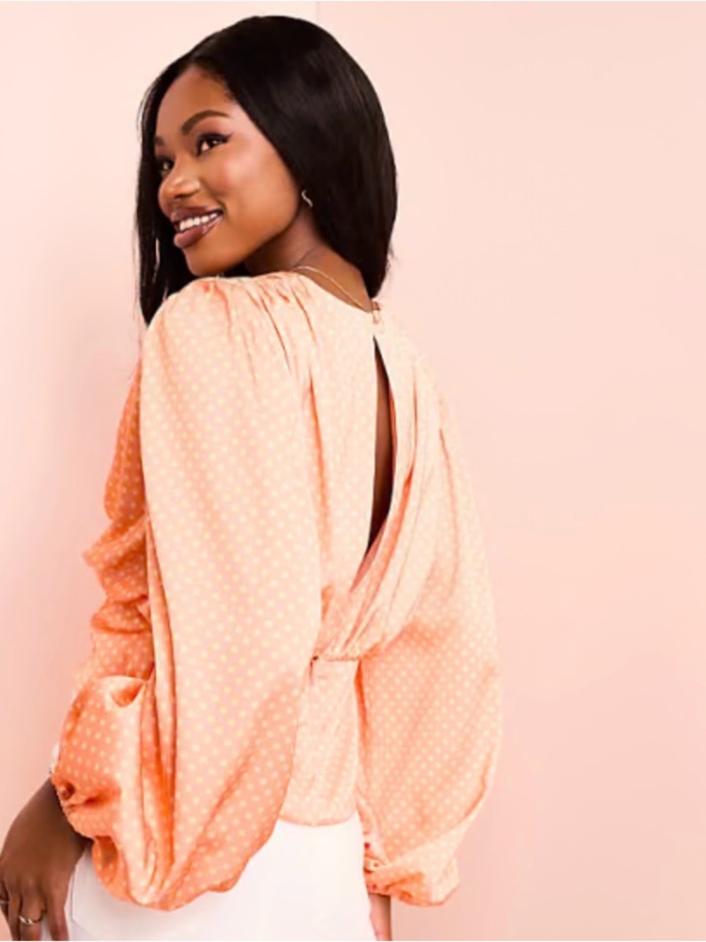 ASOS Peach Twist-Knot Balloon Sleeve Top - Picture 3 of 7